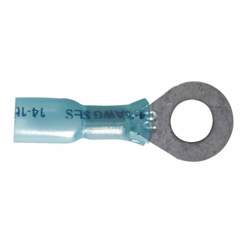 16-14 AWG Blue Heat Shrink & Crimp Ring Terminal – 1/4 Stud – 10 to 500 Pack