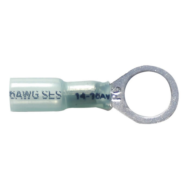16-14 AWG Blue Heat Shrink & Crimp Ring Terminal – 3/8 Stud – 10 to 500 Pack