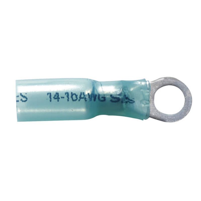 16-14 AWG Heat Shrink & Crimp Ring Terminal – #10 Stud – Blue – 10 to 500 Pack
