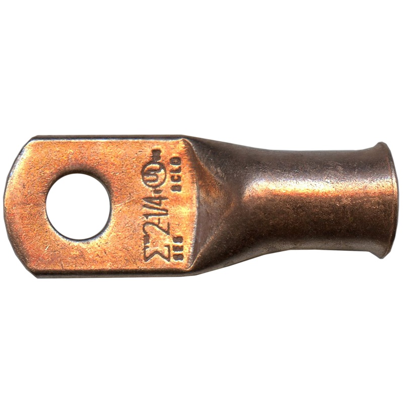 2 AWG Copper Lug – 1/4 Ring Terminal – 10 or 100 Pack