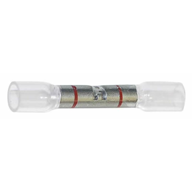 22-18 AWG Red Heat Shrink Butt Connectors – Clear Crimp Terminals – 10 to 500 Pack – Made in USA
