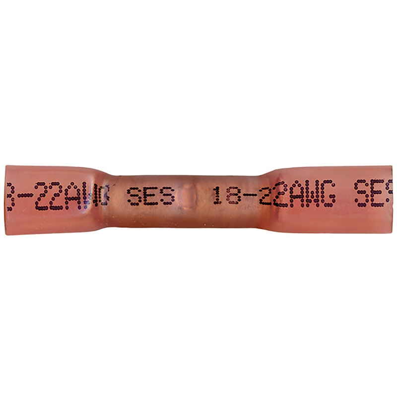 22-18 AWG Red Heat Shrink & Crimp Butt Connector – 10 to 1000 Pack – Made in USA