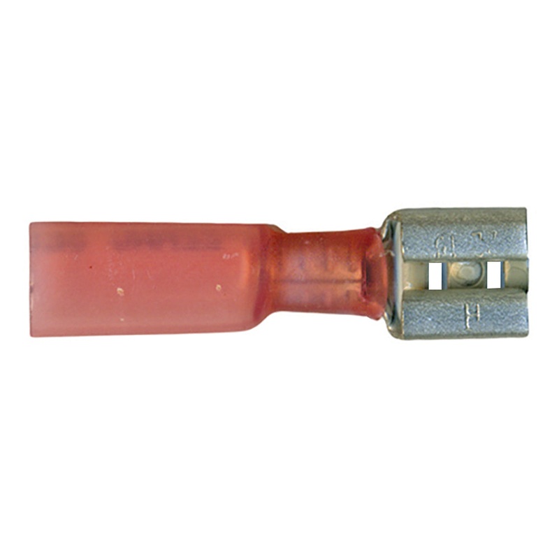 22-18 AWG Red Heat Shrink & Crimp Female Quick Disconnect – 0.250 Tab – 10 to 500 Pack