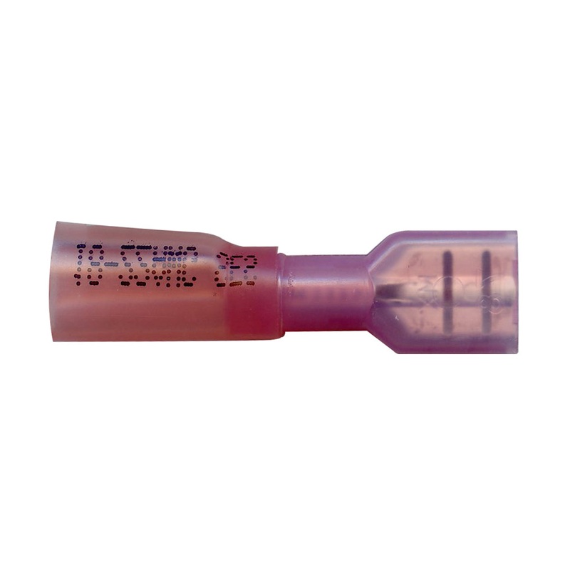 22-18 AWG Red Heat Shrink & Crimp Fully Insulated Female Quick Disconnect – 0.250 Tab – 10 to 500 Pack