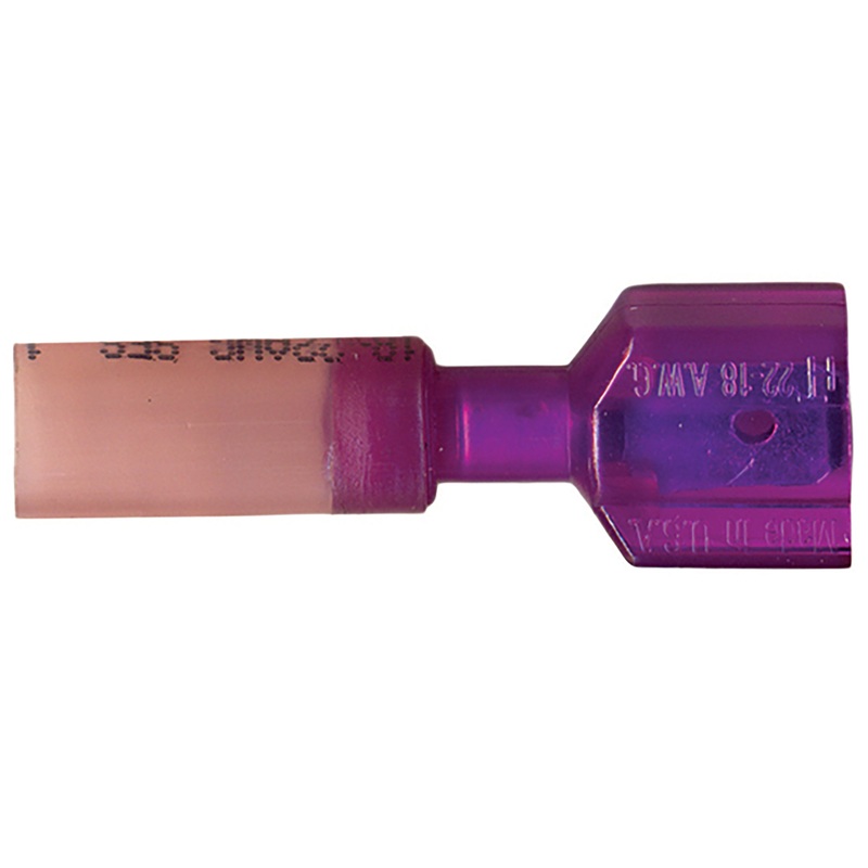 22-18 AWG Red Heat Shrink & Crimp Fully Insulated Male Quick Disconnect – 0.250 Tab – 10 to 500 Pack
