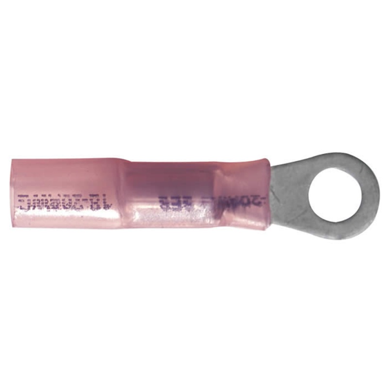 8 AWG Red Heat Shrink & Crimp Ring Terminal – #10 Stud – 10 to 500 Pack