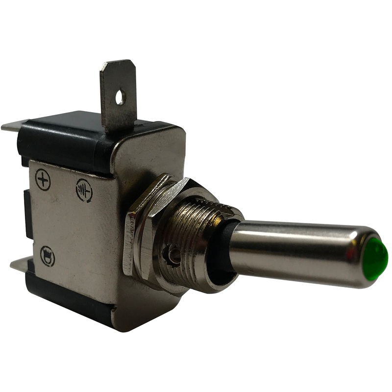 Green Heavy Duty LED Illuminated ON / OFF Metal Toggle Switch SPST – 20 Amps @ 12 Volts