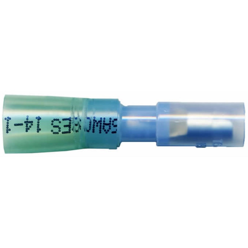 Heat Shrink & Crimp Blue Female Bullet Connector 16-14 Gauge .156 Tab – 10 to 500 Pack