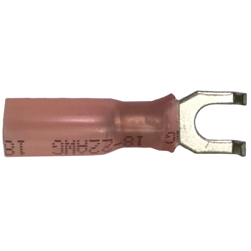 Heat Shrink & Crimp Red Flange Spade Terminal 22-18 Gauge #10 Stud – 10 to 500 Pack