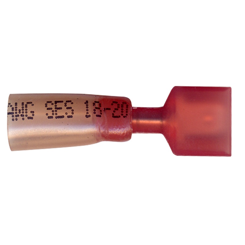 Heat Shrink & Crimp Red Fully Insulated Male Quick Disconnect 22-18 Gauge .187 Tab – 10 to 500 Pack