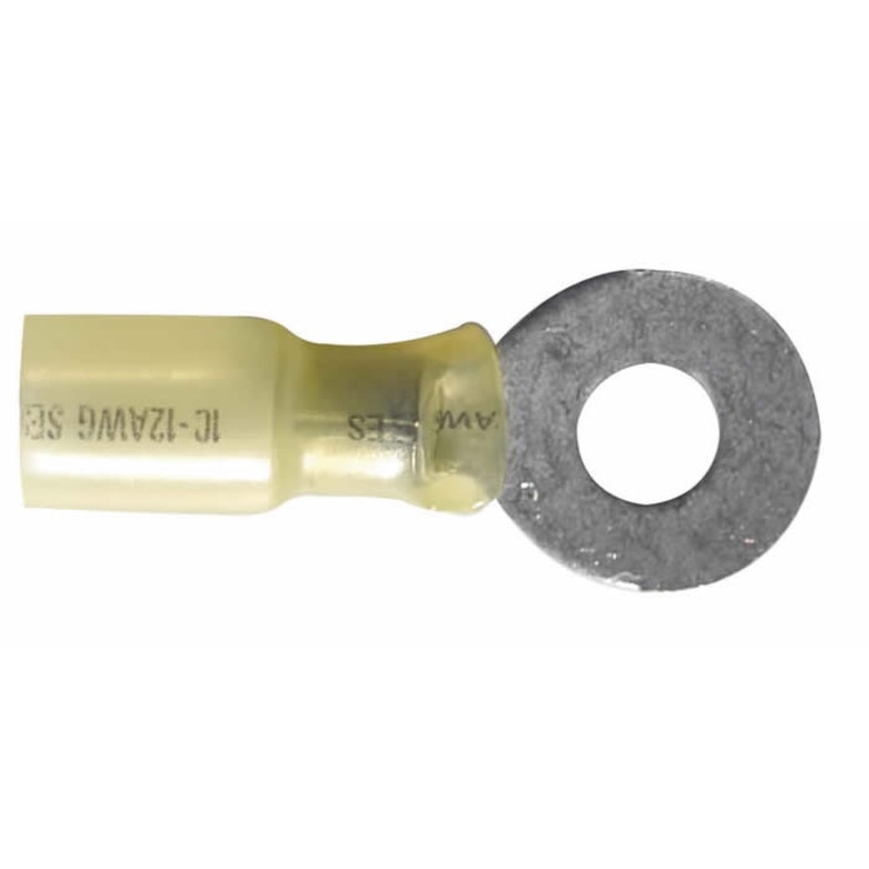 Heat Shrink & Crimp Yellow Ring Terminal 12-10 Gauge 1/4 Stud – 10 to 500 Pack