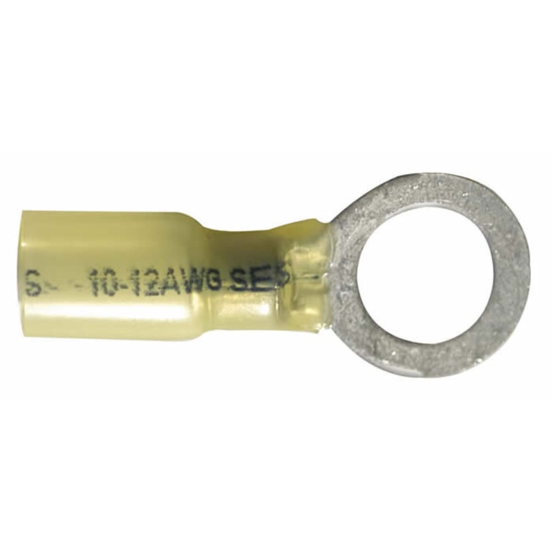 Heat Shrink & Crimp Yellow Ring Terminal 12-10 Gauge 3/8 Stud – 10 to 500 Pack