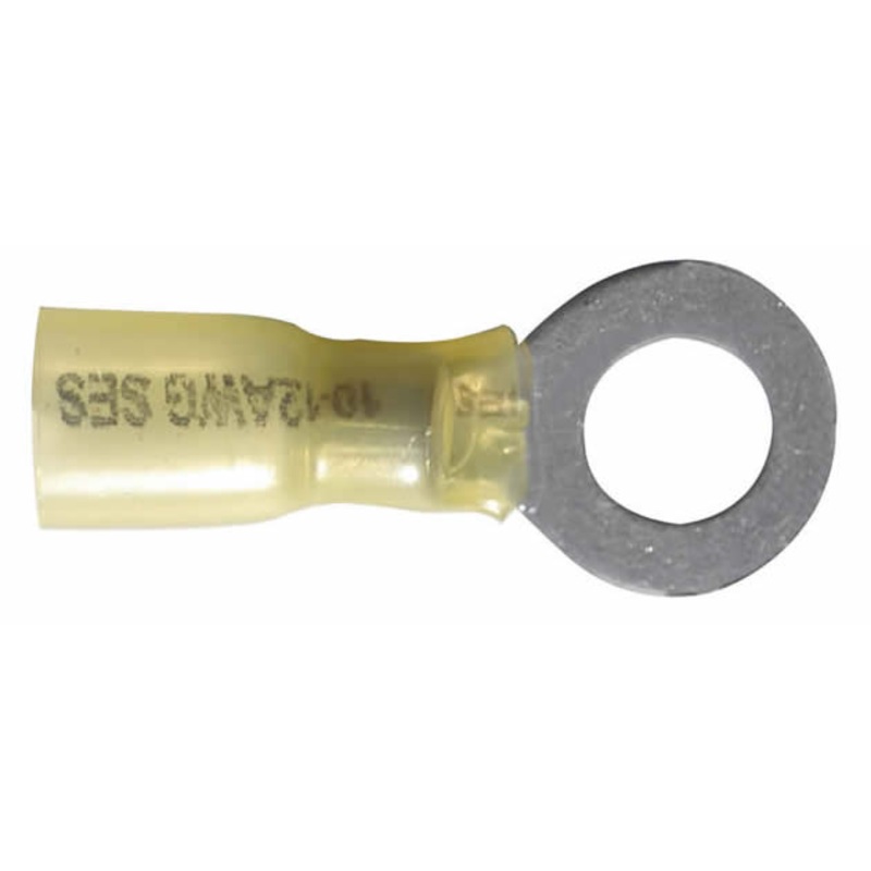Heat Shrink & Crimp Yellow Ring Terminal 12-10 Gauge 5/16 Stud – 10 to 500 Pack