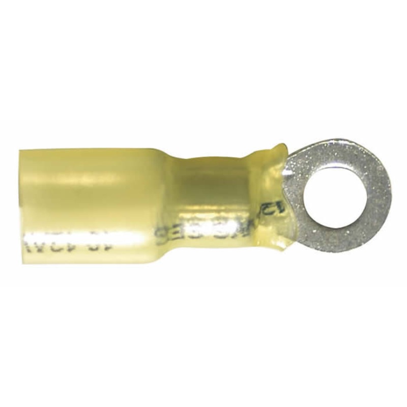 Heat Shrink & Crimp Yellow Ring Terminal 12-10 Gauge #8 Stud – 10 to 500 Pack