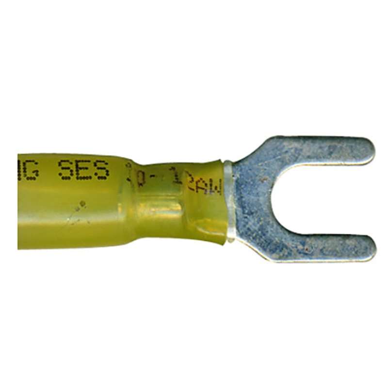 Heat Shrink & Crimp Yellow Spade Terminal 12-10 Gauge #10 Stud – 10 to 500 Pack