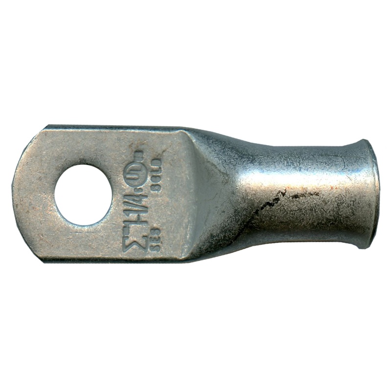 Standard Tinned Copper Lug 1 AWG 1/4 Ring Size – 10 or 100 Pack
