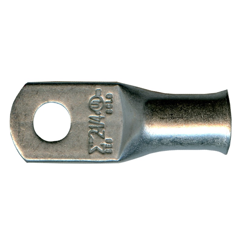Standard Tinned Copper Lug 2 AWG 1/4 Ring Size – 10 or 100 Pack