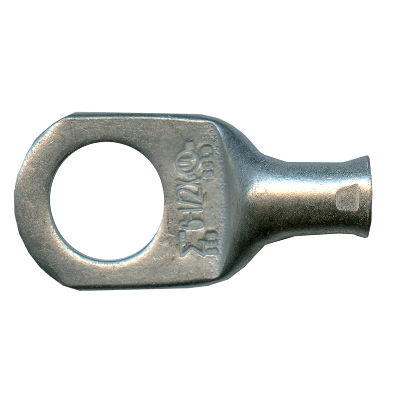 Standard Tinned Copper Lug 6 AWG 1/2 Ring Size – 10 or 100 Pack
