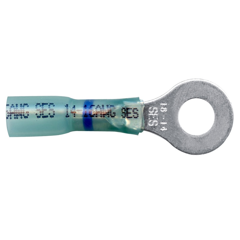 Heat Shrink & Crimp Blue Long Neck Ring Terminal 16-14 Gauge 5/16 Stud – 10 or 100 Pack