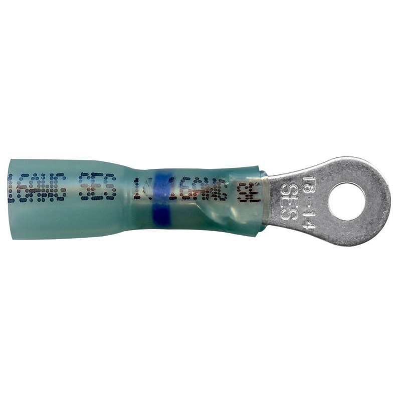 Heat Shrink & Crimp Blue Long Neck Ring Terminal 16-14 Gauge #6 Stud – 10 or 100 Pack