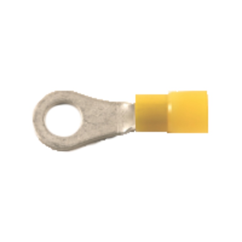 Vinyl Insulated Yellow Ring Terminal 4 Gauge 1/2 Stud – 10 or 100 Pack
