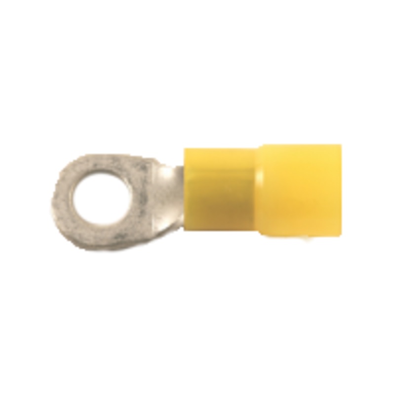 Vinyl Insulated Yellow Ring Terminal 4 Gauge 1/4 Stud – 10 or 100 Pack