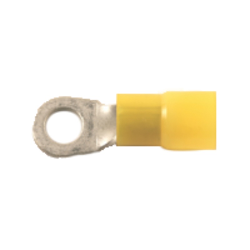 Vinyl Insulated Yellow Ring Terminal 4 Gauge 3/8 Stud – 10 or 100 Pack