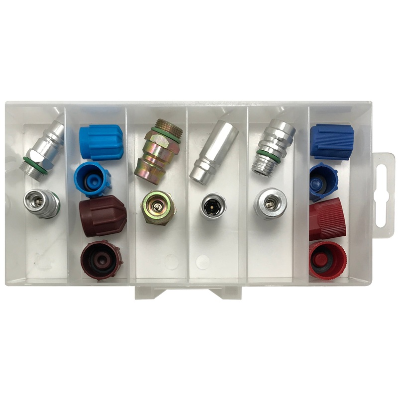 16 Piece A/C Service High & Low Side R-134a Port Adapter & Cap Assortment Kit