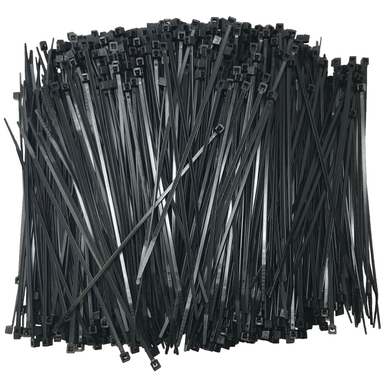 6 Standard Black Cable Ties – 18 lb Tensile Strength – 100 or 1000 Pack