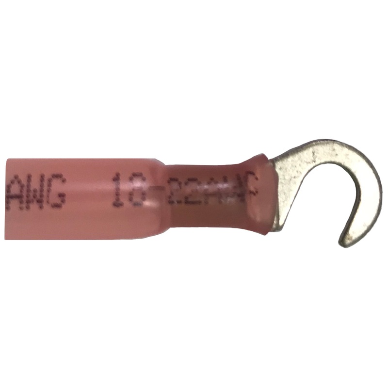 Heat Shrink & Crimp Red Hook Terminal 22-18 Gauge #8 Stud – 10 to 500 Pack