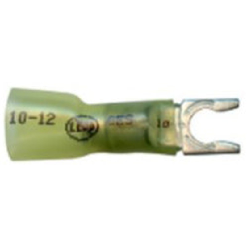 Heat Shrink & Crimp Yellow Spring Spade Terminal 12-10 Gauge #10 Stud – 10 Pack