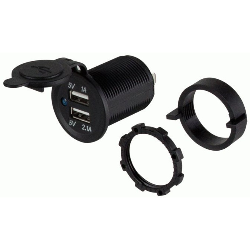 Dual USB Water Resistant With Cover Output: 5v 3.1a (2.1a & 1a)