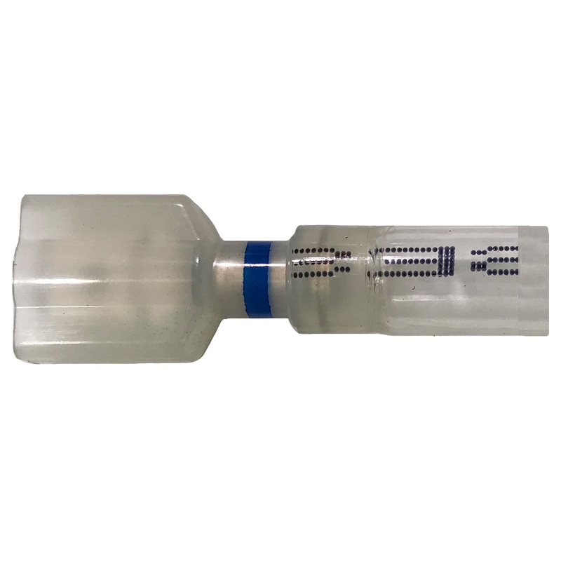 Optiseal Clear Heat Shrink & Crimp Blue Male Quick Disconnect 16-14 Gauge .250 Tab – 10 to 500 Pack
