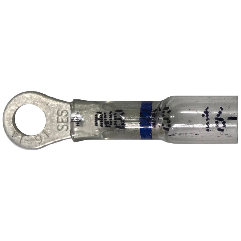 Optiseal Clear Heat Shrink & Crimp Blue Ring Terminal – 16-14 AWG #10 Stud – 10 to 500 Pack – Made in USA