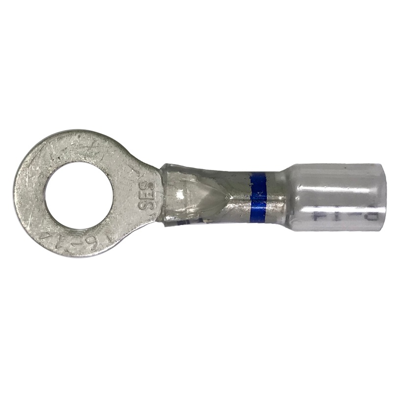 Optiseal Clear Heat Shrink & Crimp Blue Ring Terminal 16-14 Gauge 1/4 Stud – 10 to 500 Pack