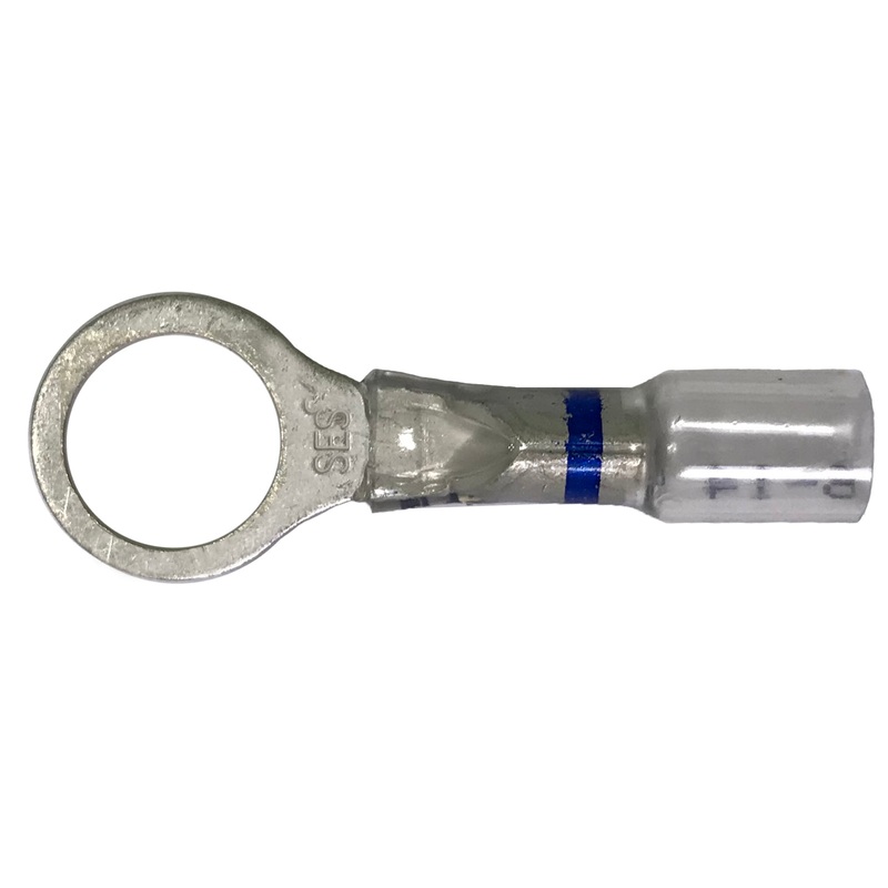 Optiseal Clear Heat Shrink & Crimp Blue Ring Terminal 16-14 Gauge 3/8 Stud – 10 to 500 Pack