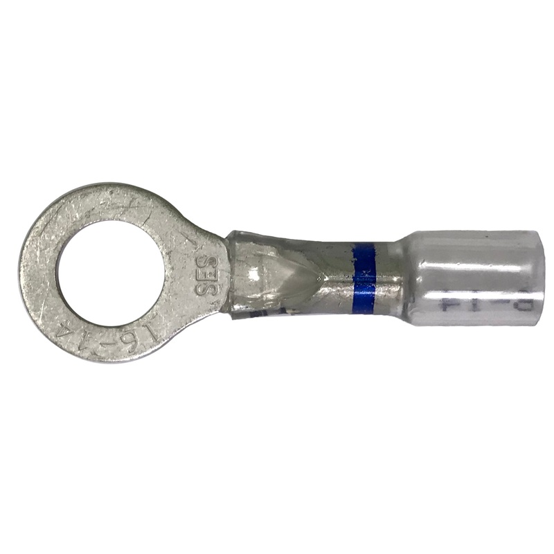 Optiseal Clear Heat Shrink & Crimp Blue Ring Terminal 16-14 Gauge 5/16 Stud – 10 to 500 Pack