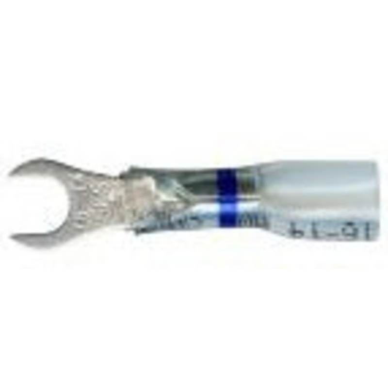 Optiseal Clear Heat Shrink & Crimp Blue Spade Terminal 16-14 Gauge #10 Stud – 10 to 500 Pack
