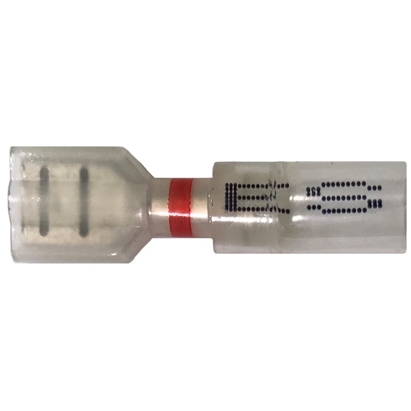Optiseal Clear Heat Shrink & Crimp Red Female Quick Disconnect 22-18 Gauge .250 Tab – 10 to 500 Pack