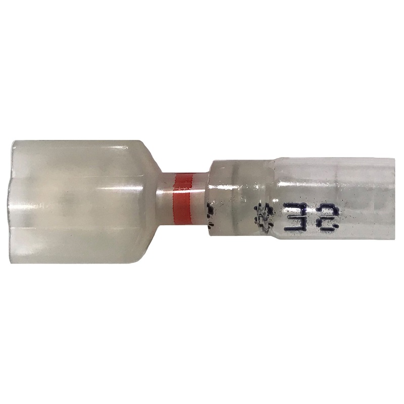 Optiseal Clear Heat Shrink & Crimp Red Male Quick Disconnect 22-18 Gauge .250 Tab – 10 to 500 Pack