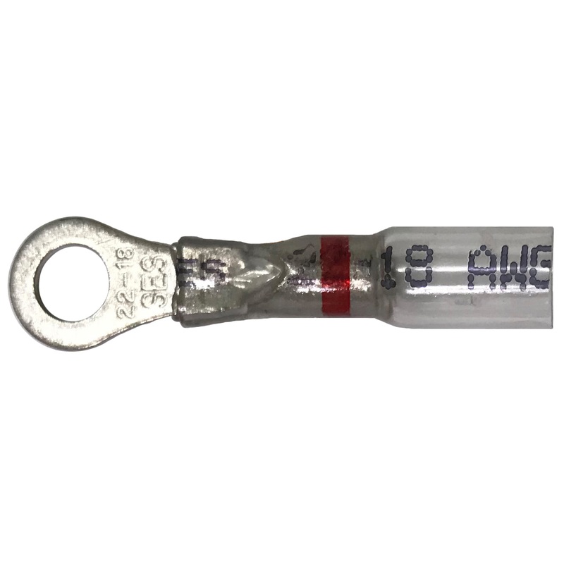 Optiseal Clear Heat Shrink & Crimp Red Ring Terminal 22-18 Gauge #10 Stud – 10 to 500 Pack