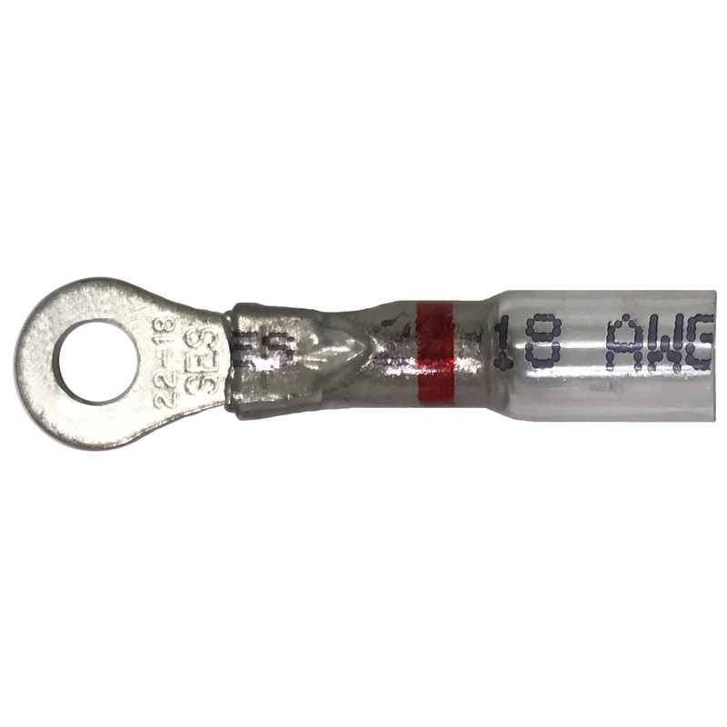 Optiseal Clear Heat Shrink & Crimp Red Ring Terminal 22-18 Gauge #6 Stud – 10 to 500 Pack
