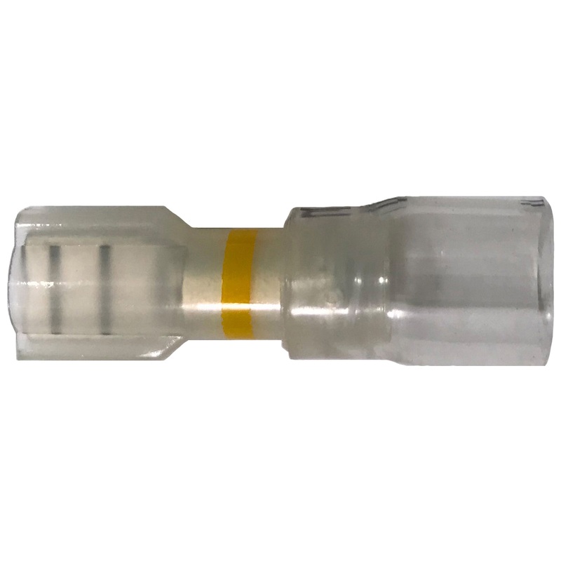 Optiseal Clear Heat Shrink & Crimp Yellow Female Quick Disconnect 12-10 Gauge .250 Tab – 10 to 500 Pack