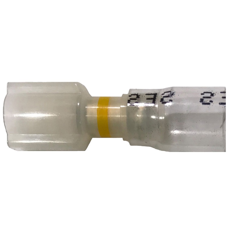 Optiseal Clear Heat Shrink & Crimp Yellow Male Quick Disconnect 12-10 Gauge .250 Tab – 10 to 500 Pack