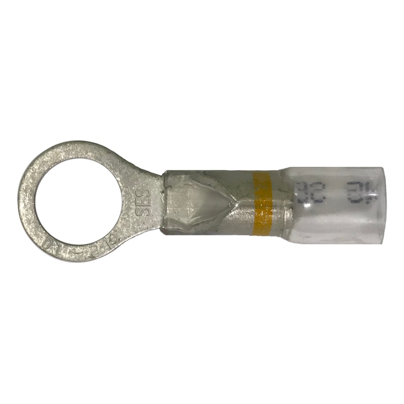 Optiseal Clear Heat Shrink & Crimp Yellow Ring Terminal 12-10 Gauge 3/8 Stud – 10 to 500 Pack