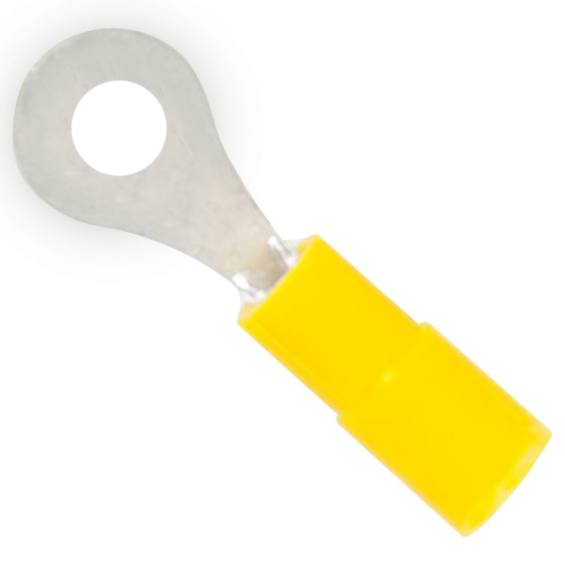 Vinyl Insulated Yellow Ring Terminal 26-24 Gauge #10 Stud – 100 Pack