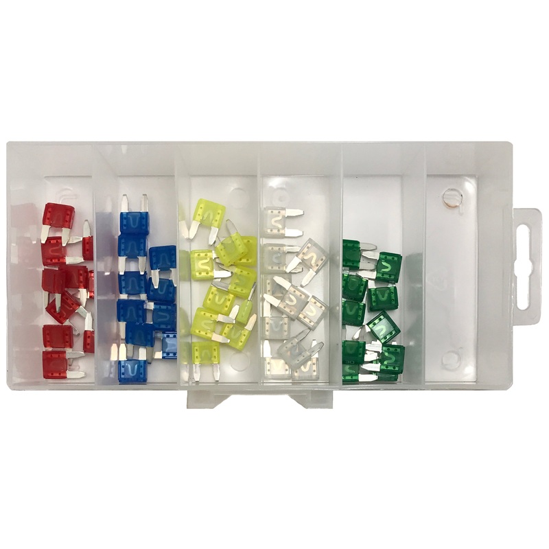 50 Piece Mini Fuse Assortment ATM/ MIN – 10 Each of 5 Different Amps – USA Made