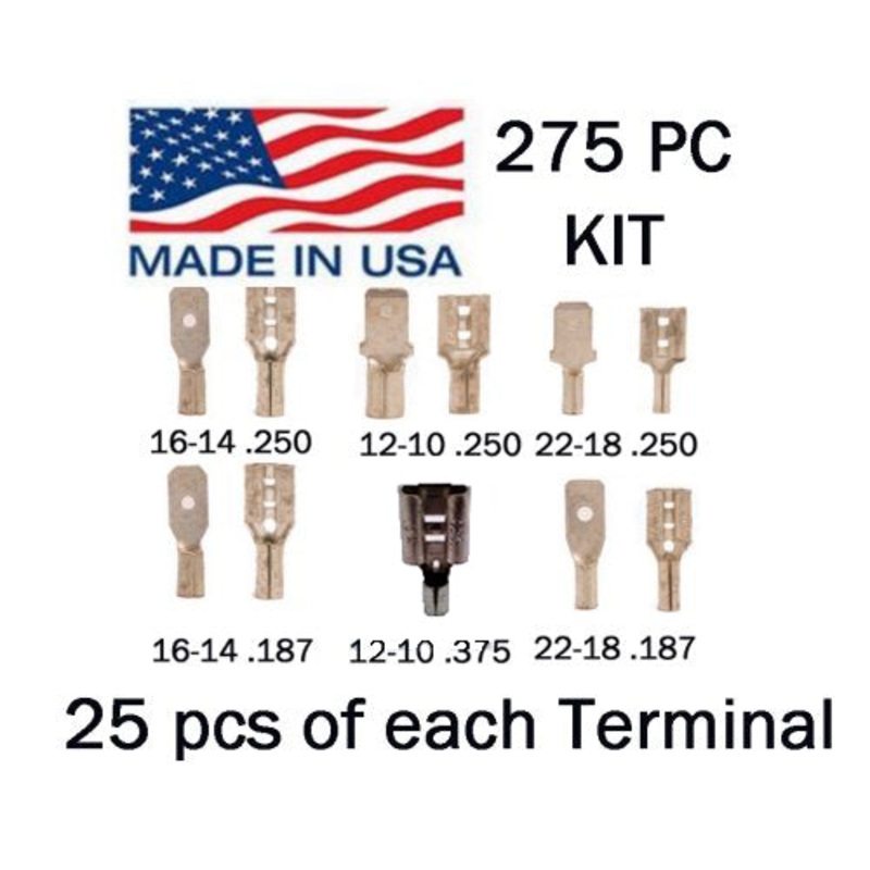 Non-Insulated Quick Disconnect Terminal Assortment Kit – 275 Pieces