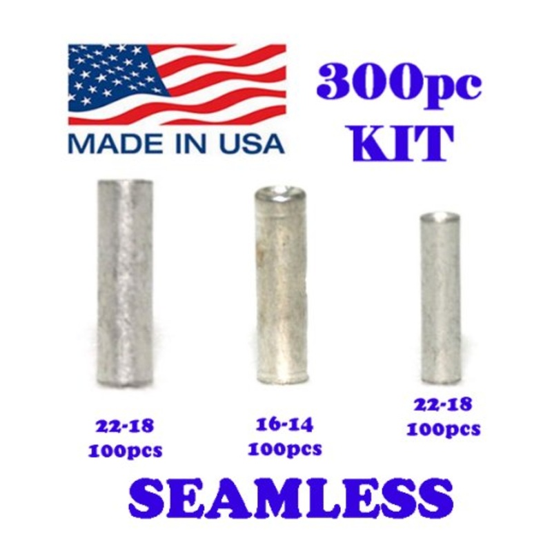 Non-Insulated Seamless Butt Connector Assortment – 300 Piece Kit – Made in USA
