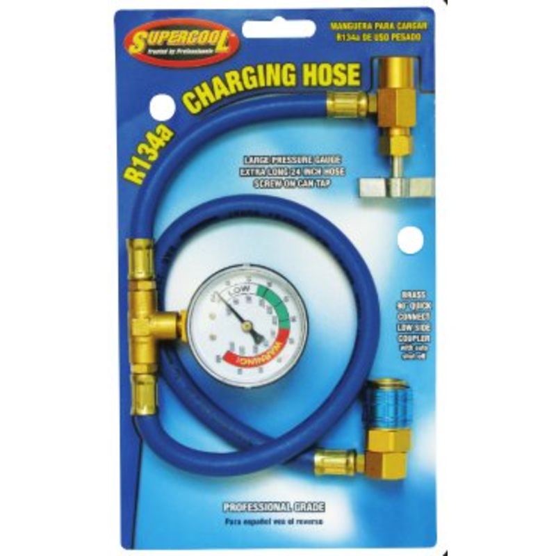 R-134a Can Tap Hose with Gauge & Brass Coupler ( 24 Inch Hose)